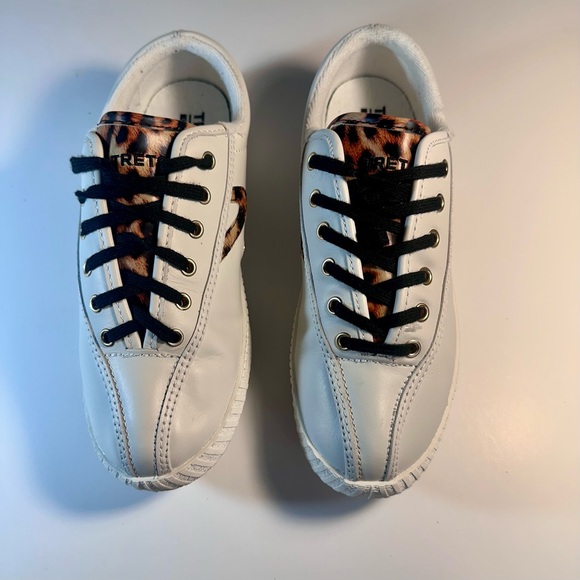 Tretorn Women’s White Leather Sneakers Leopard Logo Confort Insole Casual7 1/2 - Picture 6 of 9